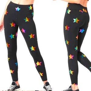 Terez Uplift Leggings in Black Rainbow Star Foil with Tall Band Women's M